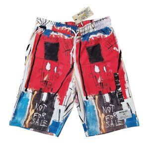 Sean John x Basquiat Art Graphic Streetwear Tie Front Shorts - Large
